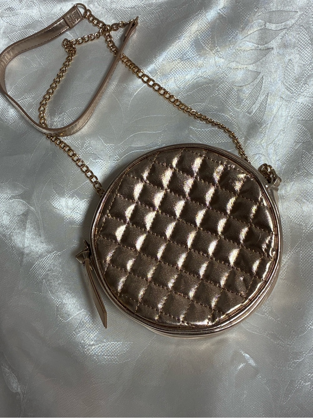 Quilted Metallic Round Crossbody Bag - Rose Gold